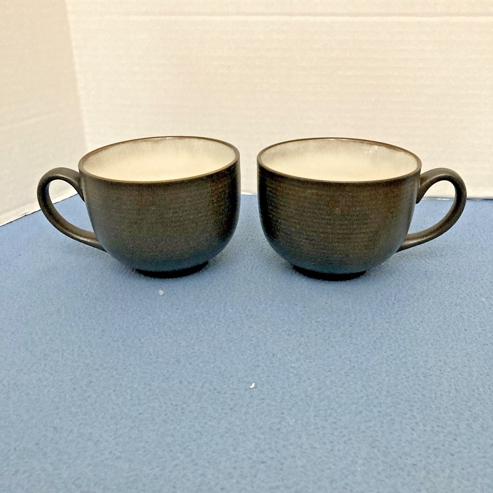 Sango Brown with Subtle Blue Accents Textured Large Coffee/Soup Mug - Set of 2